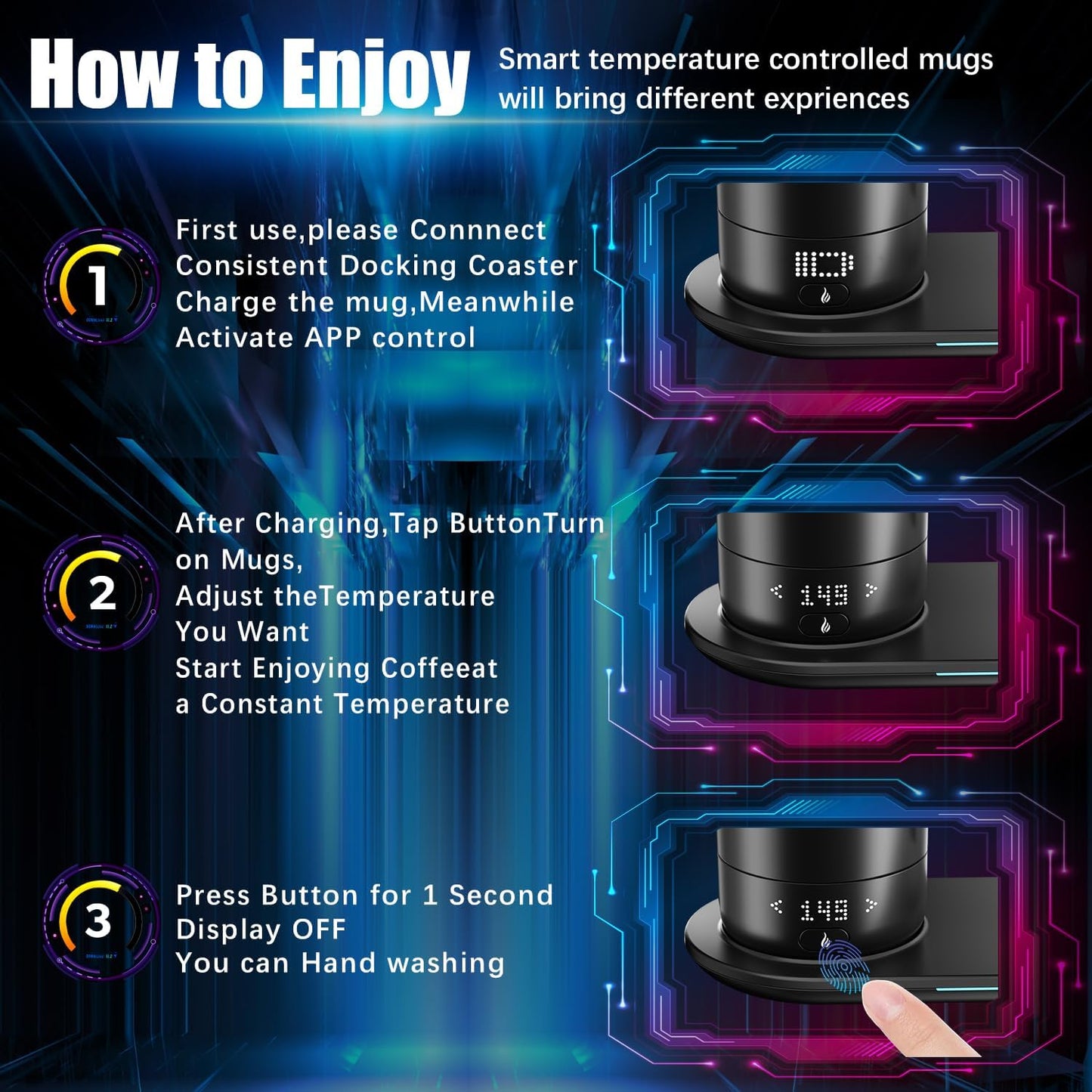 Hayins Smart Self Heating Coffee Mug 18 Oz Temperature Control Heated Coffee Mug App Controlled Warmer Mug 5-10 Hour LED Display