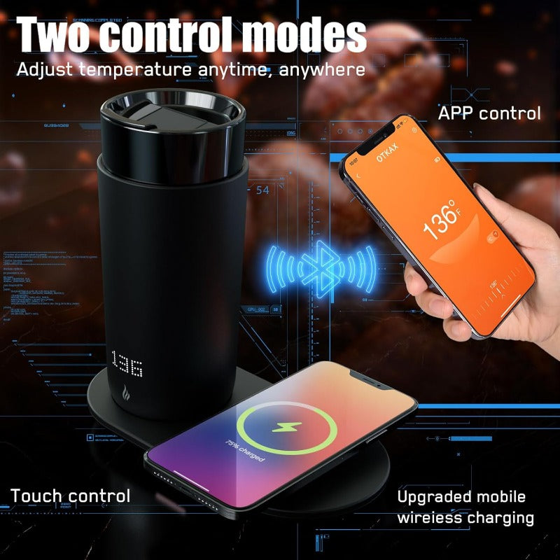 Hayins Temperature Control Heated Coffee Mug Smart Self Heating Travel Mug 12 Oz App Controlled Warmer Mug 4-10 Hour LED Display