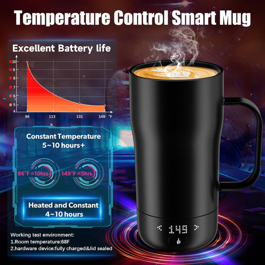 Hayins Smart Self Heating Coffee Mug 18 Oz Temperature Control Heated Coffee Mug App Controlled Warmer Mug 5-10 Hour LED Display