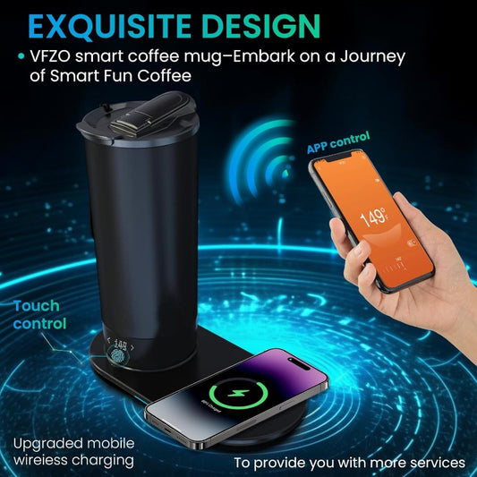 Hayins Temperature Control Heated Travel Mug Smart Self Heating Coffee Mug 18 Oz App Controlled LED Display  (Black, 18 oz)